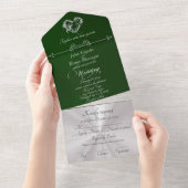 Romantic Heart & Calligraphy - Emerald/Silver All In One Einladung (Abreißen)