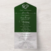 Romantic Heart & Calligraphy - Emerald/Silver All In One Einladung (Innen Boden)