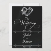 Romantic Heart & Calligraphy on Black - Wedding Einladung (Vorderseite)