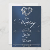 Romantic Heart & Calligraphy on Blue - Wedding Einladung (Vorderseite)