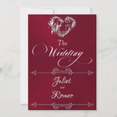 Romantic Heart & Calligraphy on Burgundy - Wedding Einladung (Vorderseite)