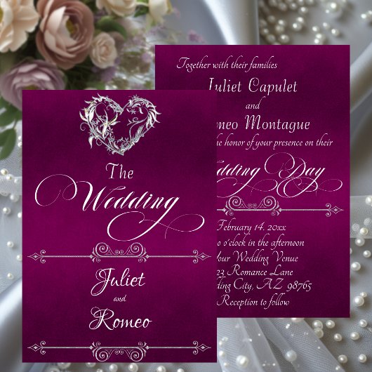Romantic Heart & Calligraphy on Plum - Wedding Einladung