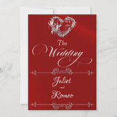 Romantic Heart & Calligraphy on Red - Wedding Einladung (Vorderseite)