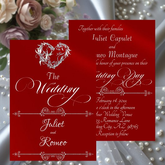 Romantic Heart & Calligraphy on Red - Wedding Einladung