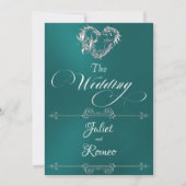Romantic Heart & Calligraphy on Teal - Wedding Einladung (Vorderseite)