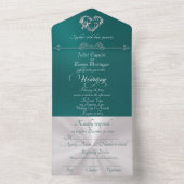 Romantic Heart & Calligraphy - Teal/Silver All In One Einladung (Innen Boden)