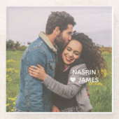 Romantic Heart Frame Custom Couple Photo Glasuntersetzer (Vorderseite)