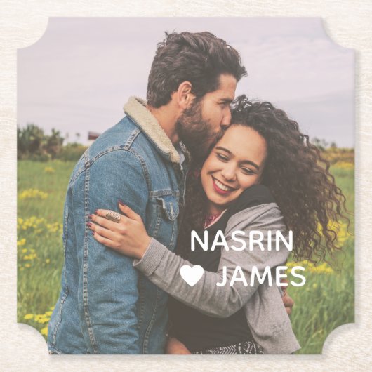 Romantic Heart Frame Custom Couple Photo Untersetzer (Vorderseite)