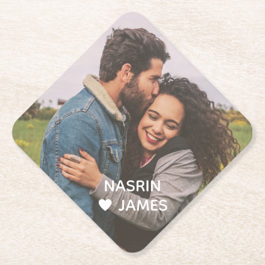 Romantic Heart Frame Custom Couple Photo Untersetzer (Vorderseite)