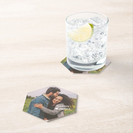 Romantic Heart Frame Custom Couple Photo Untersetzer (Vor Ort)