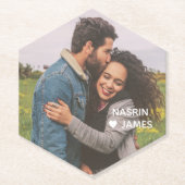 Romantic Heart Frame Custom Couple Photo Untersetzer (Vorderseite)