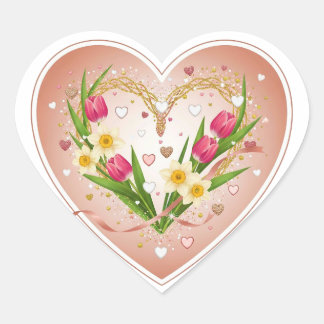 Romantic Heart Frame With Tulips Herz-Aufkleber