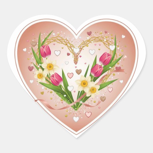 Romantic Heart Frame With Tulips Herz-Aufkleber (Vorderseite)