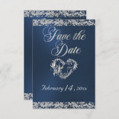 Romantic Heart & Glitter on Blue Save The Date (Vorne/Hinten)