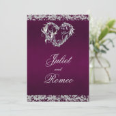 Romantic Heart & Glitter on Plum Wedding Einladung (Stehend Vorderseite)