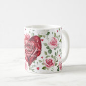 Romantic Heart Red Rose Floral Valentine's Day Kaffeetasse (VorderseiteRechts)