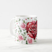 Romantic Heart Red Rose Floral Valentine's Day Kaffeetasse (Vorderseite Links)