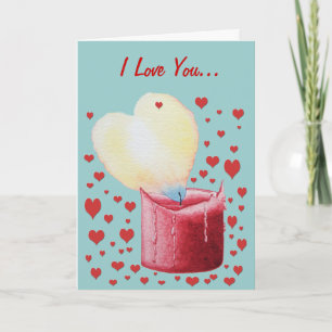 romantic heart shaped burning flame red candle art feiertagskarte