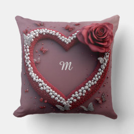 Romantic Heart With Pearl Border Kissen