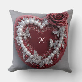 Romantic Heart With Pearl Border Kissen