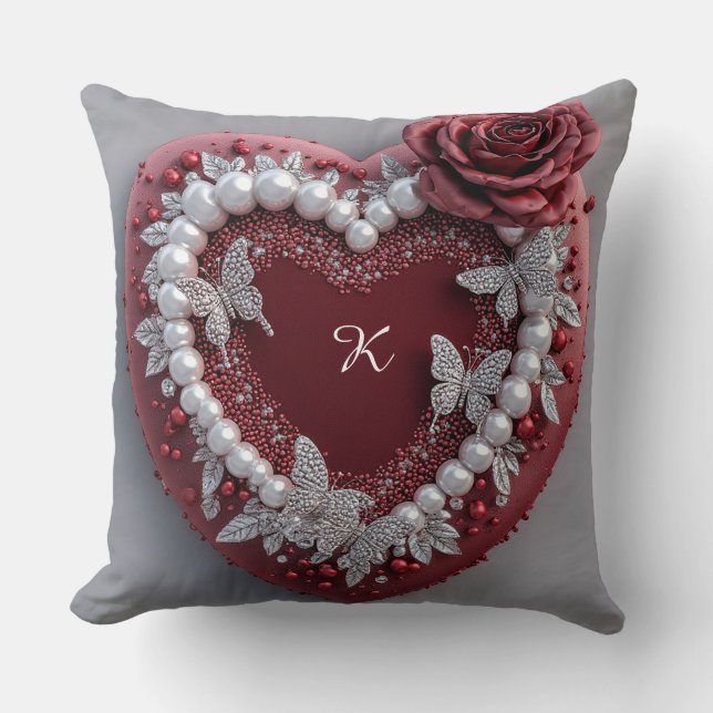 Romantic Heart With Pearl Border Kissen (Vorderseite)