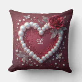 Romantic Heart With Pearl Border Kissen