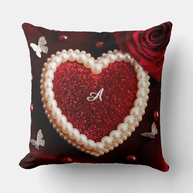 Romantic Heart With Pearl Border Kissen (Vorderseite)