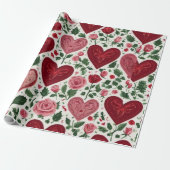 Romantic Hearts Meets Botanical Elegance Rustic Geschenkpapier (Ungerollt)