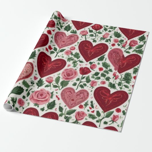 Romantic Hearts Meets Botanical Elegance Rustic  Geschenkpapier (Ungerollt)