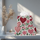 Romantic Hearts Meets Botanical Elegance Rustic  Geschenkpapier