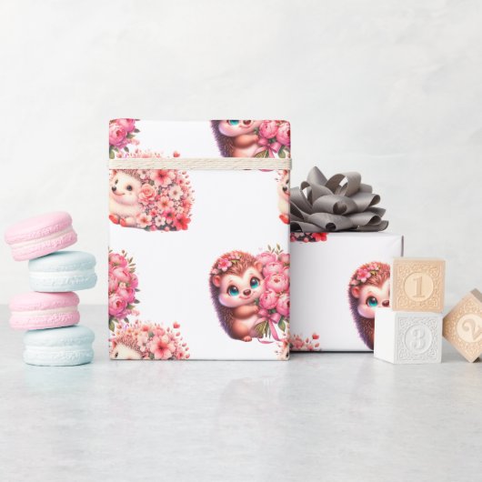 Romantic Hedgehog Valentine's Day Wrapping Paper, Geschenkpapier (Babyparty)