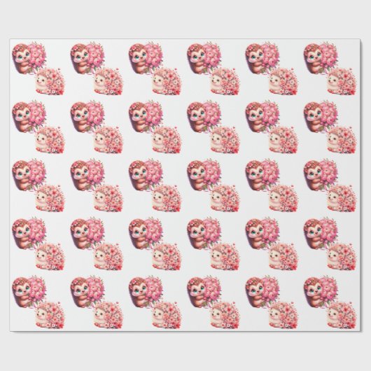 Romantic Hedgehog Valentine's Day Wrapping Paper, Geschenkpapier (Flach)