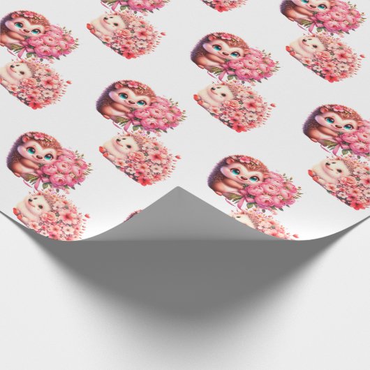 Romantic Hedgehog Valentine's Day Wrapping Paper, Geschenkpapier (Ecke)