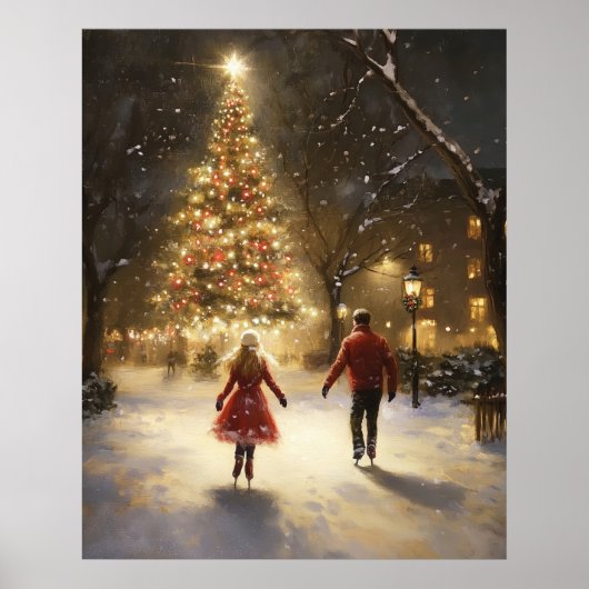 Romantic Ice Skating Couple Christmas Wall Art Poster (Vorne)