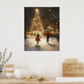 Romantic Ice Skating Couple Christmas Wall Art Poster (Küche)