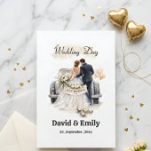 Romantic "Just Married" Couple & Vintage Car  Einladung