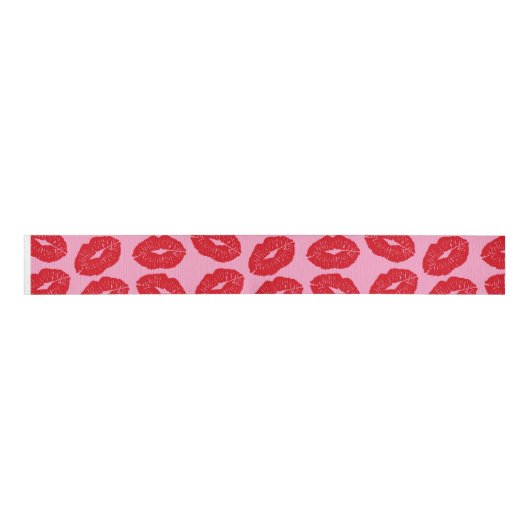 Romantic Kisses, Valentine's Day Pink Kiss Ripsband (Vorderseite)