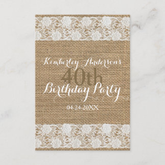 Romantic Lace Burlap 40. Geburtstag Party VFCI Einladung