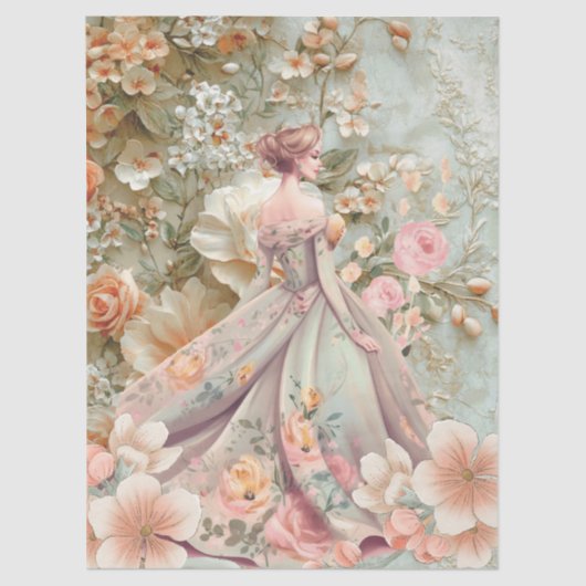 Romantic Lady In Floral Dress Decoupage Paper Seidenpapier (Vorderseite)