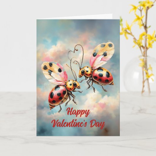 Romantic Ladybugs in Flight Karte (Gelbe Blume)