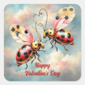 Romantic Ladybugs in Flight Quadratischer Aufkleber (Vorderseite)
