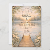Romantic Lake Pier Wildflower Wedding Einladung (Vorderseite)