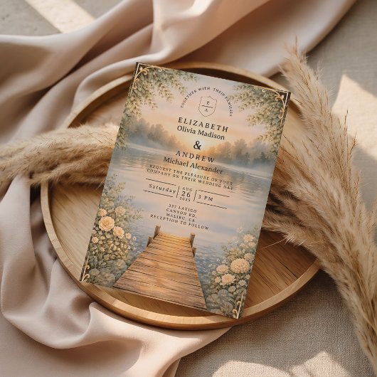 Romantic Lake Pier Wildflower Wedding Einladung