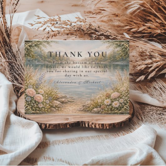 Romantic Lake Wildflower Forest Wedding Dankeskarte
