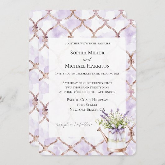 Romantic Lavender Floral Bow Wedding Einladung (Vorne/Hinten)