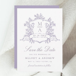 Romantic Lavender Floral Crest Wedding Save The Date