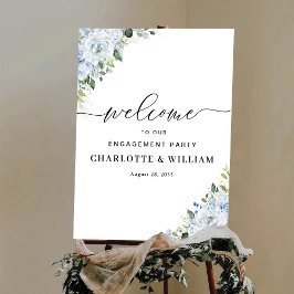 Romantic Light Blue Floral Engagement Party Poster