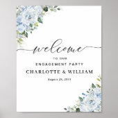 Romantic Light Blue Floral Engagement Party Poster (Vorne)