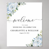 Romantic Light Blue Floral Wedding Ceremony Poster (Vorne)