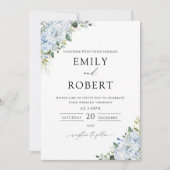 Romantic Light Blue Floral Wedding Invitation Einladung (Vorderseite)